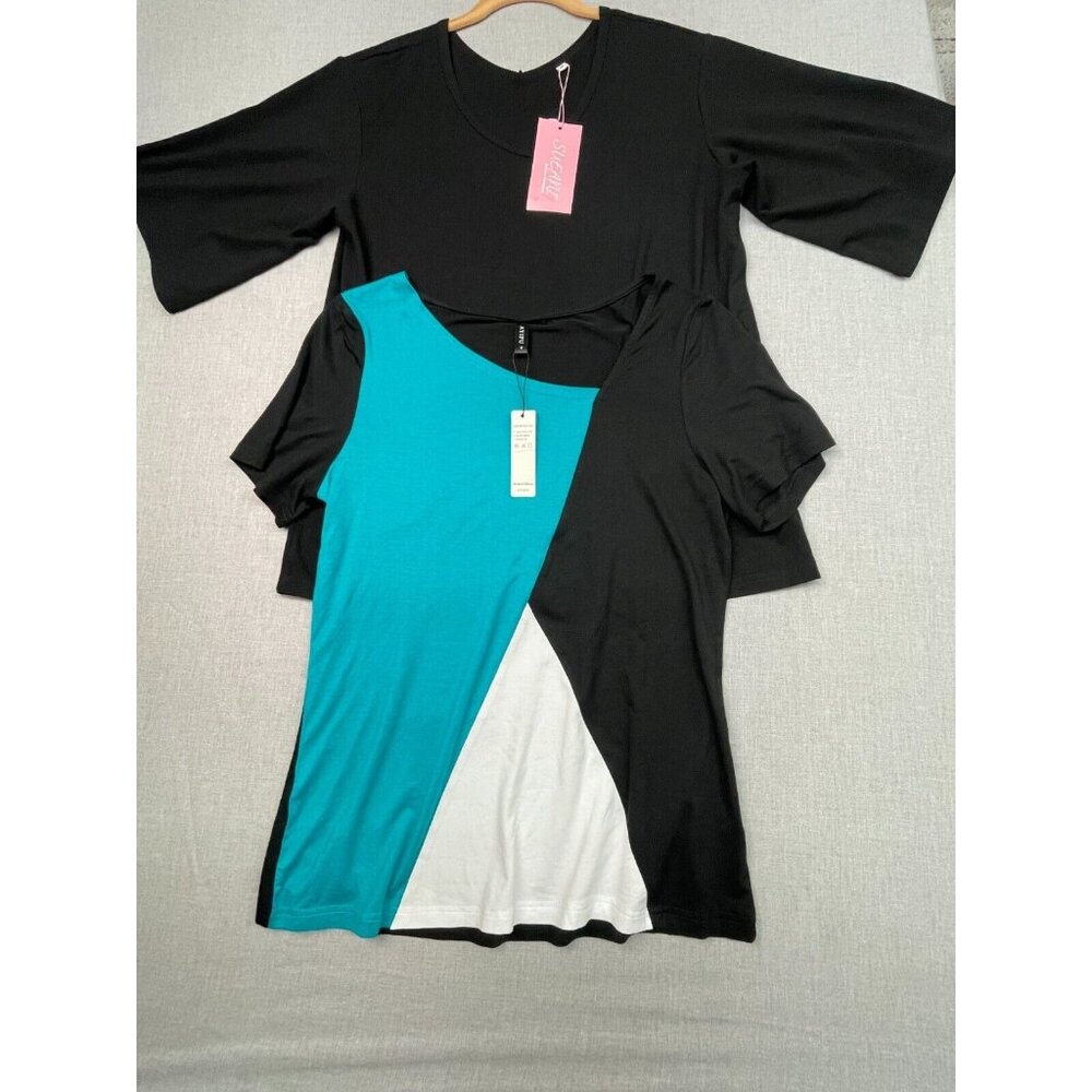 Women's M Shirt Bundle Sueani Black V-Neck Shirt and Blue and White Ayifu V-Neck